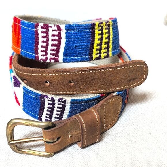 A Tail We Could Wag Cotton & Leather Artisan Men's Belt Italian Brass Buckle - Picture 1 of 12
